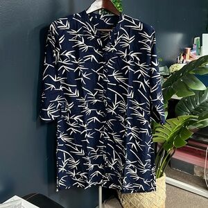 Blue white printed long blouse